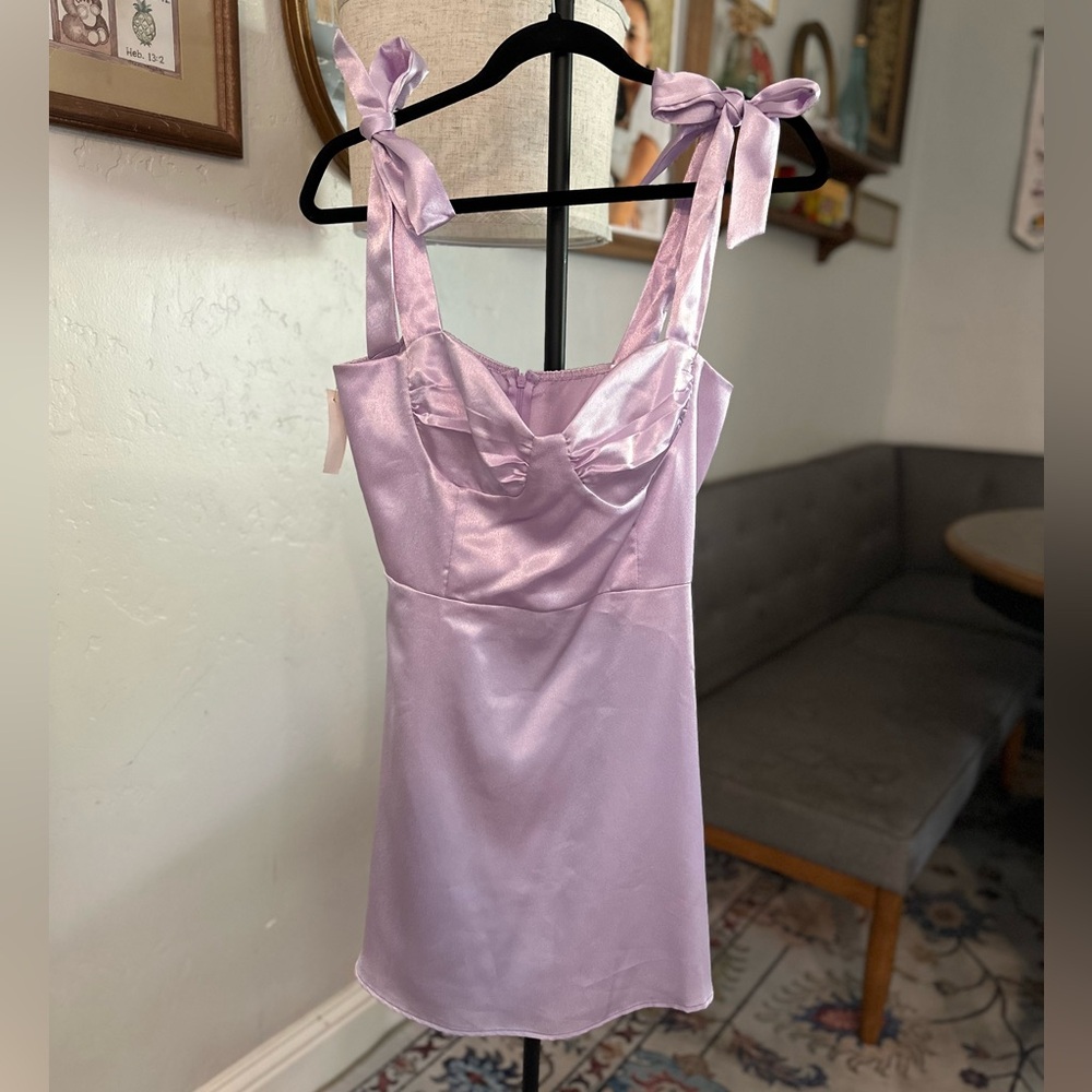 Lucy in the Sky - Satin Shoulder Ties Homecoming Dress in Lavender